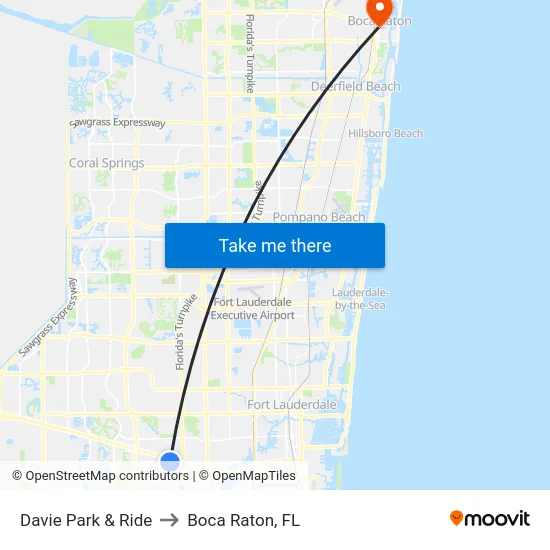 Davie Park & Ride to Boca Raton, FL map