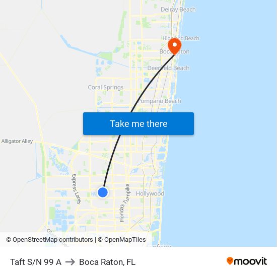 Taft S/N 99 A to Boca Raton, FL map