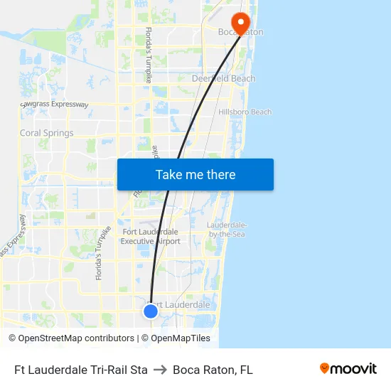 Ft Lauderdale Tri-Rail Sta to Boca Raton, FL map
