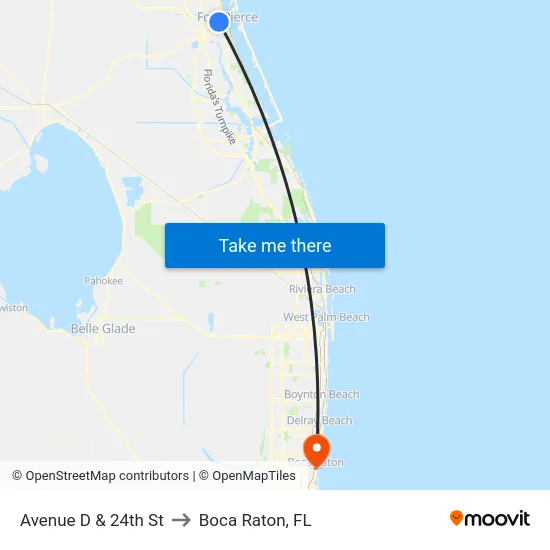 Avenue D & 24th St to Boca Raton, FL map