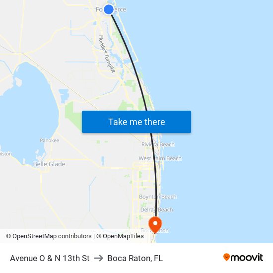 Avenue O & N 13th St to Boca Raton, FL map