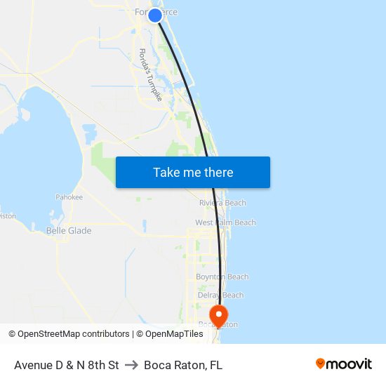 Avenue D & N 8th St to Boca Raton, FL map
