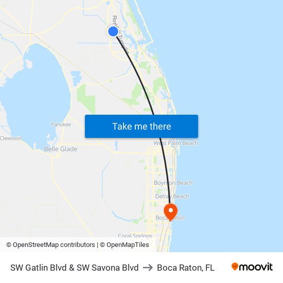 SW Gatlin Blvd & SW Savona Blvd to Boca Raton, FL map