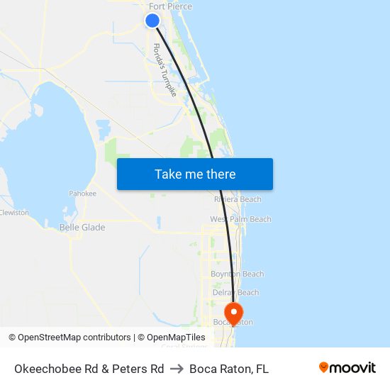 Okeechobee Rd & Peters Rd to Boca Raton, FL map