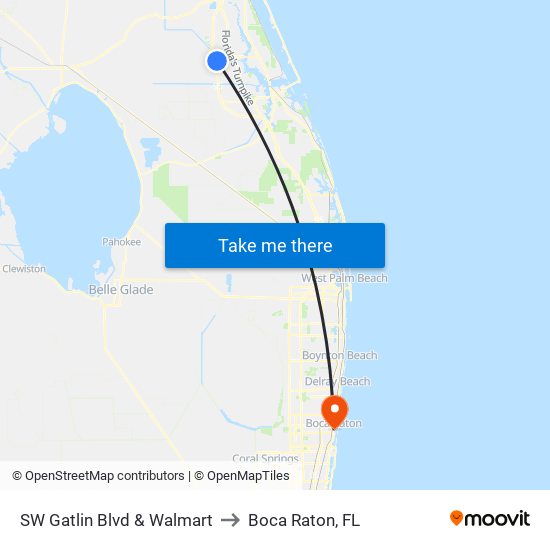 SW Gatlin Blvd & Walmart to Boca Raton, FL map