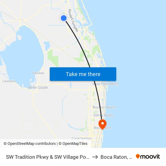 SW Tradition Pkwy & SW Village Point to Boca Raton, FL map