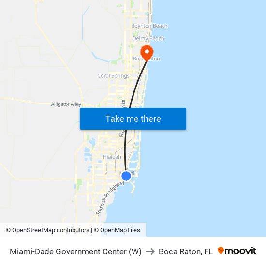 Miami-Dade Government Center (W) to Boca Raton, FL map