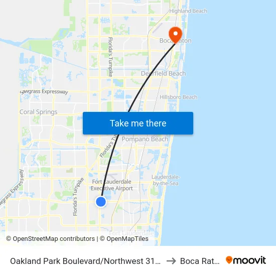 Oakland Park Boulevard/Northwest 31st Avenue (East) to Boca Raton, FL map