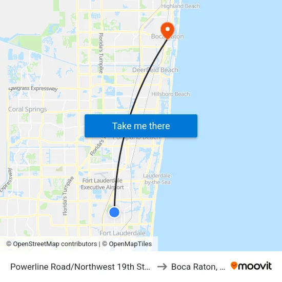 Powerline Road/Northwest 19th Street to Boca Raton, FL map