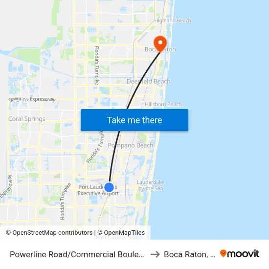 Powerline Road/Commercial Boulevard to Boca Raton, FL map