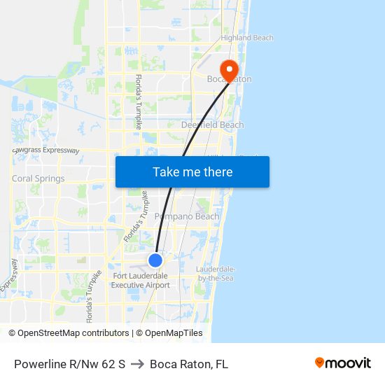 Powerline R/Nw 62 S to Boca Raton, FL map