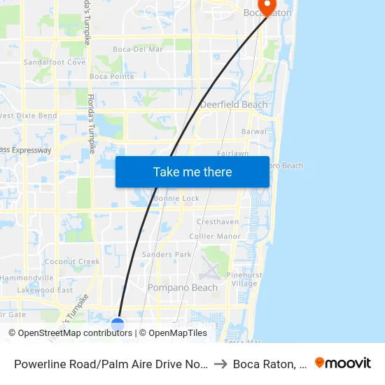 Powerline Road/Palm Aire Drive North to Boca Raton, FL map