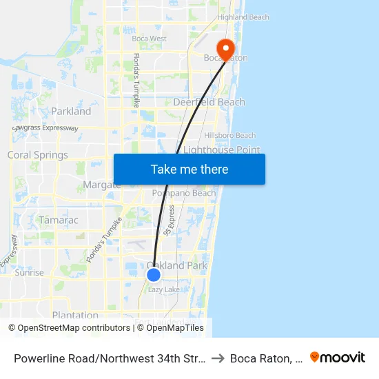 Powerline Road/Northwest 34th Street to Boca Raton, FL map