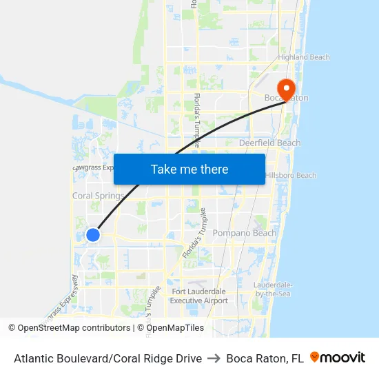 Atlantic Boulevard/Coral Ridge Drive to Boca Raton, FL map