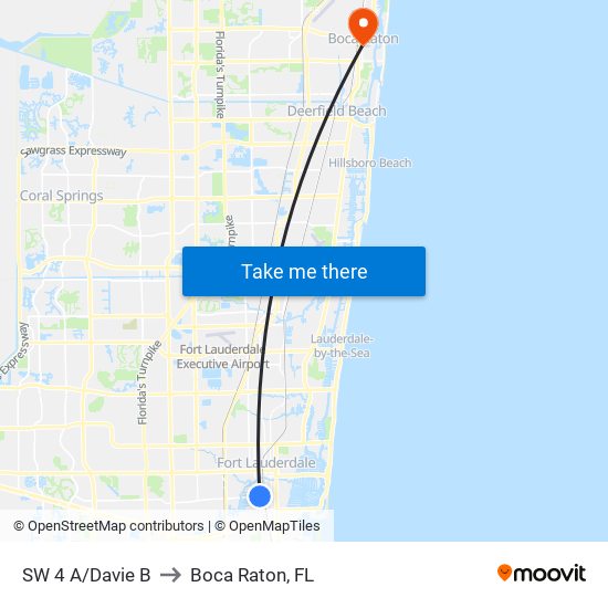 SW 4 A/DAVIE B to Boca Raton, FL map