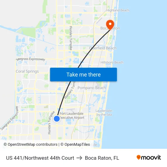 US 441/Northwest 44th Court to Boca Raton, FL map