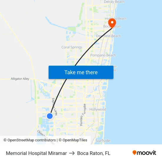 Memorial Hospital Miramar to Boca Raton, FL map