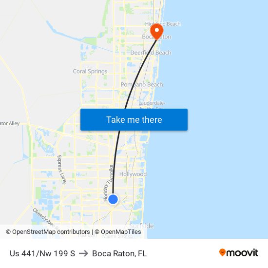 Us 441/Nw 199 S to Boca Raton, FL map