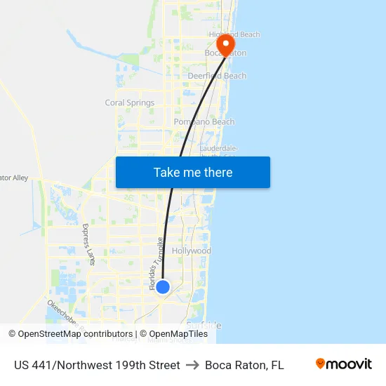 US 441/Northwest 199th Street to Boca Raton, FL map
