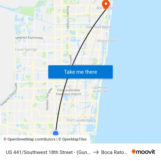 US 441/Southwest 18th Street - (Gunther Kia) to Boca Raton, FL map