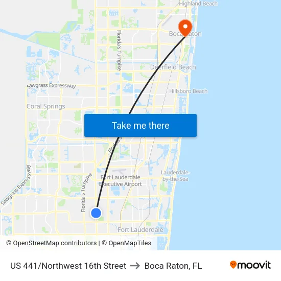 US 441/Northwest 16th Street to Boca Raton, FL map