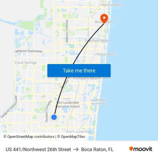 US 441/Northwest 26th Street to Boca Raton, FL map
