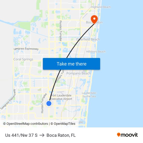 Us 441/Nw 37 S to Boca Raton, FL map