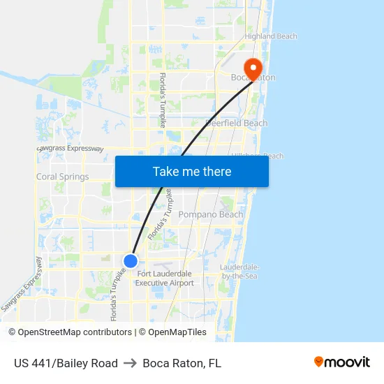 US 441/Bailey Road to Boca Raton, FL map