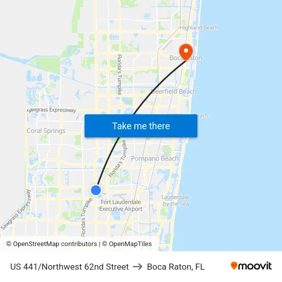 US 441/Northwest 62nd Street to Boca Raton, FL map