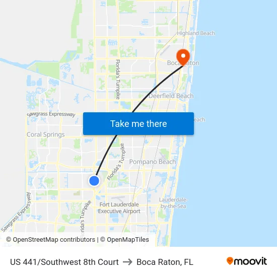 US 441/Southwest 8th Court to Boca Raton, FL map