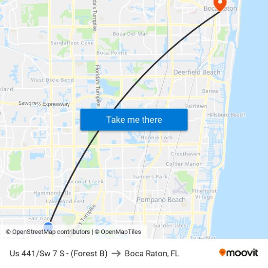 US 441/SW 7 S - (FOREST B) to Boca Raton, FL map