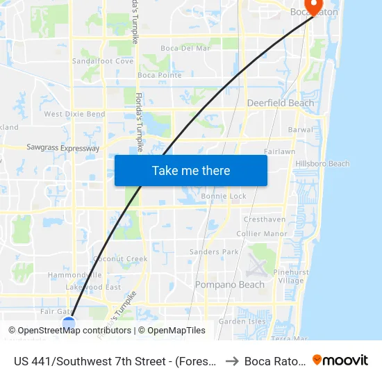 US 441/Southwest 7th Street - (Forest Boulevard) to Boca Raton, FL map