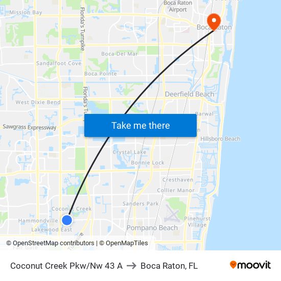 Coconut Creek Pkw/Nw 43 A to Boca Raton, FL map