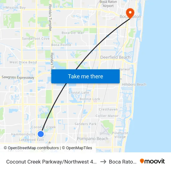 Coconut Creek Parkway/Northwest 43rd Avenue to Boca Raton, FL map