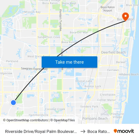 Riverside Drive/Royal Palm Boulevard (North) to Boca Raton, FL map