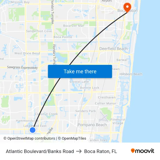 Atlantic Boulevard/Banks Road to Boca Raton, FL map