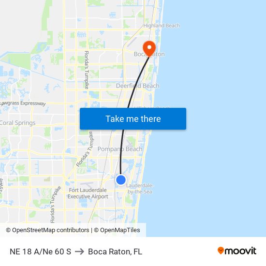 NE 18 A/Ne 60 S to Boca Raton, FL map