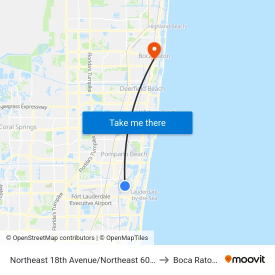 Northeast 18th Avenue/Northeast 60th Street to Boca Raton, FL map