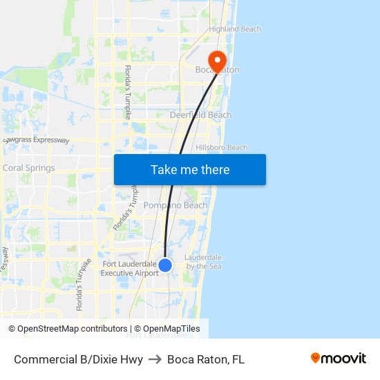 Commercial B/Dixie Hwy to Boca Raton, FL map