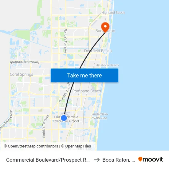 Commercial Boulevard/Prospect Road to Boca Raton, FL map