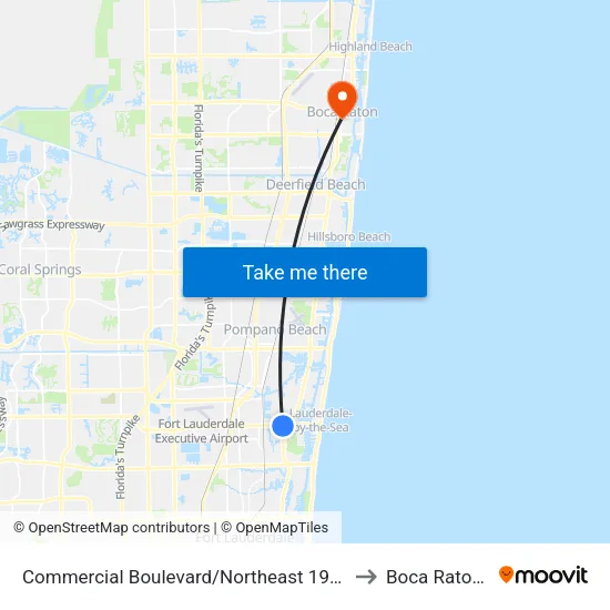 Commercial Boulevard/Northeast 19th Avenue to Boca Raton, FL map