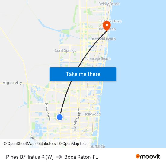 Pines B/Hiatus R (W) to Boca Raton, FL map