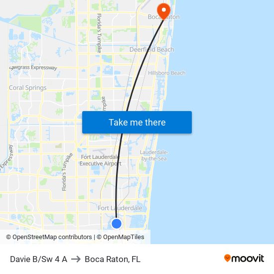 Davie B/Sw 4 A to Boca Raton, FL map