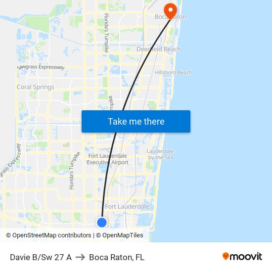 Davie B/Sw 27 A to Boca Raton, FL map
