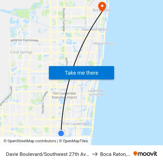 Davie Boulevard/Southwest 27th Avenue to Boca Raton, FL map