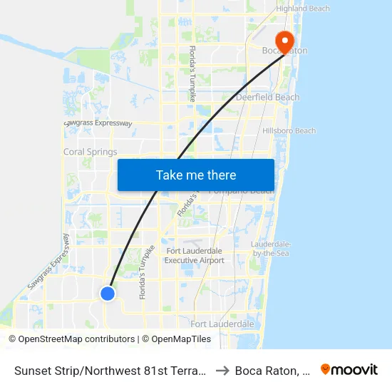 Sunset Strip/Northwest 81st Terrace to Boca Raton, FL map