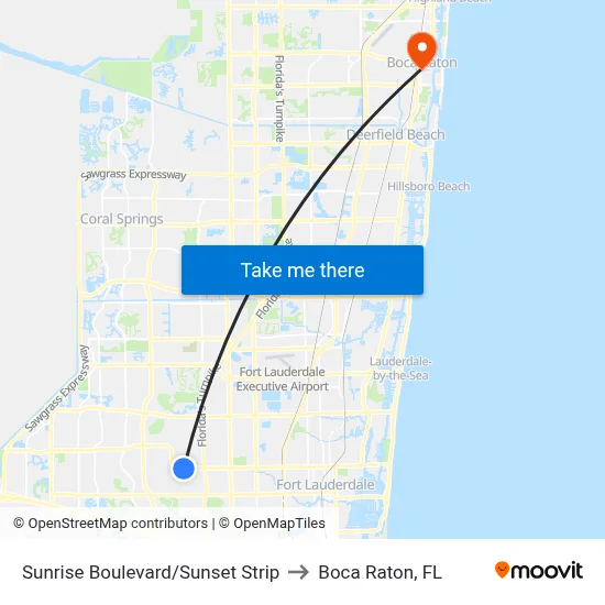 Sunrise Boulevard/Sunset Strip to Boca Raton, FL map