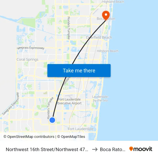 Northwest 16th Street/Northwest 47th Avenue to Boca Raton, FL map