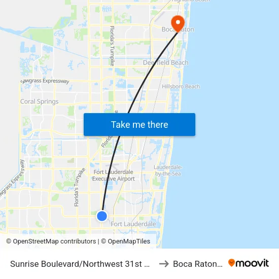 Sunrise Boulevard/Northwest 31st Avenue to Boca Raton, FL map
