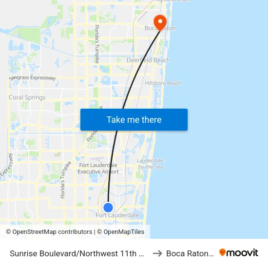 Sunrise Boulevard/Northwest 11th Avenue to Boca Raton, FL map
